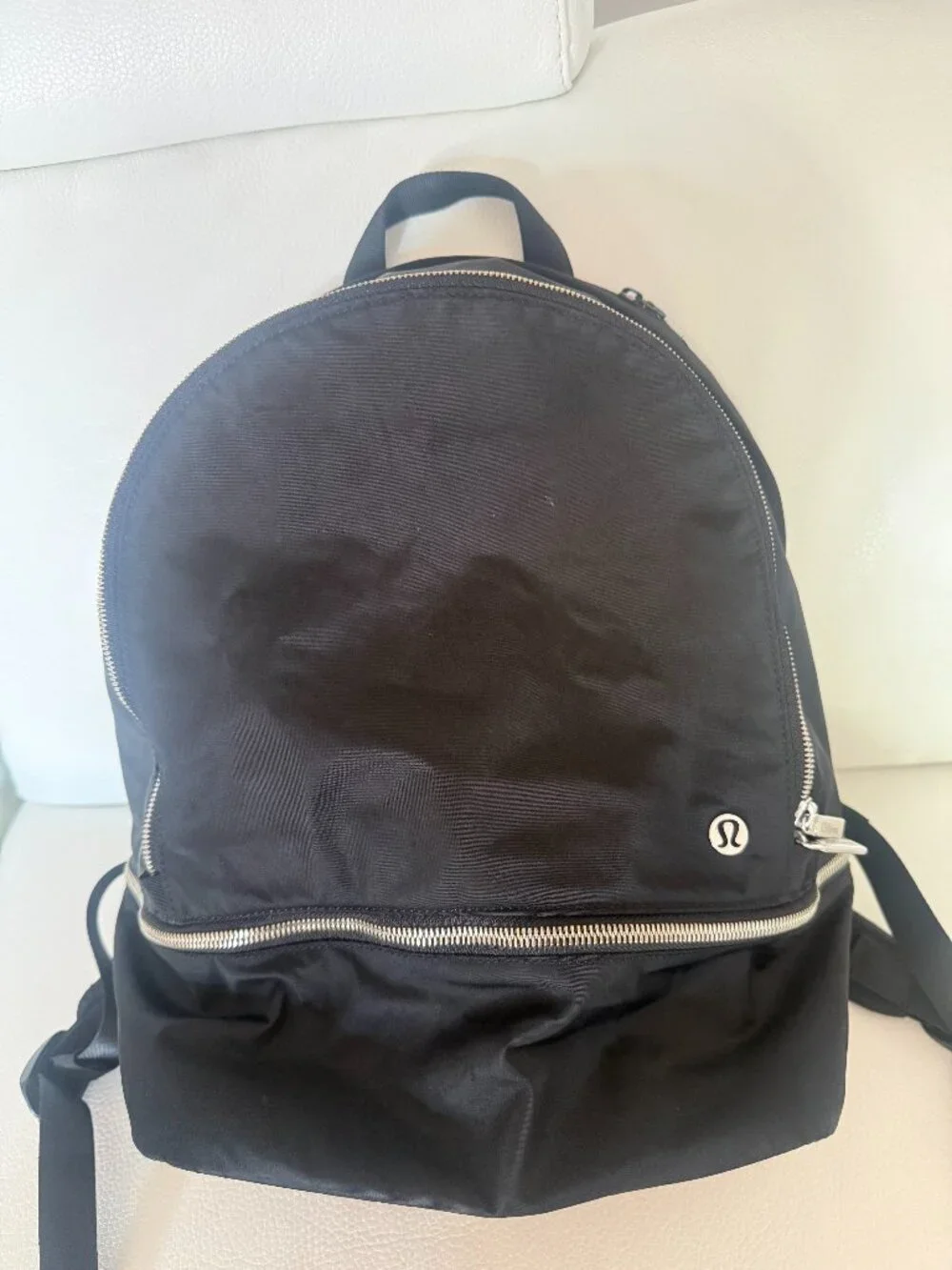 LULULEMON BLACK NYLON EVERYDAY BACKPACK SILVER HARDWARE FULL SIZE 15 X 12X7